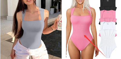 Square Neck Jumpsuit Sleeveless Slim Fit Tank Top