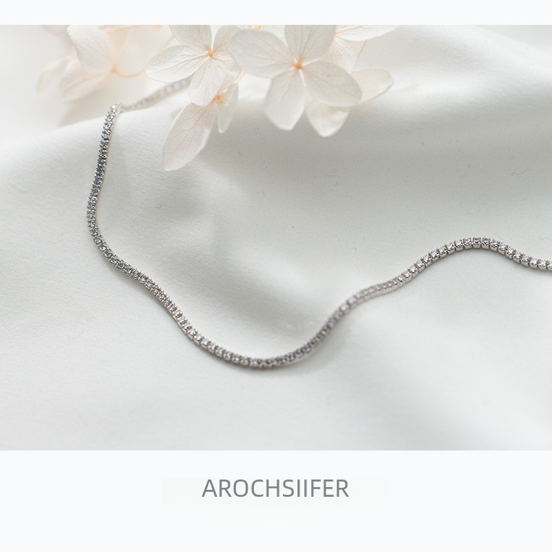 S925 Silver Choker Necklace with Diamond Accents D3397