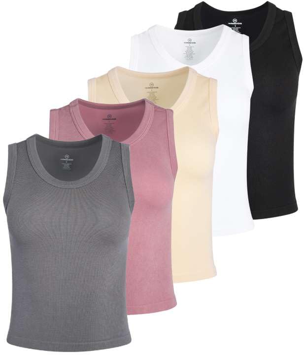 5 Pack Womens Tank Top Crop Tops Scoop Neck Cropped Workout Cute Woman Tanks Seamless Ribbed Sleeveless Yoga Athletic Clothes Seamless Summer