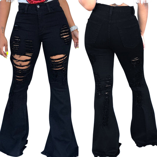 Ladies' Ripped Fringed Flared Fashion Pants
