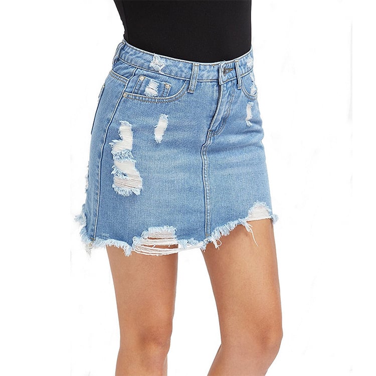 Women's Sexy Ripped Fringed Denim Short Skirt